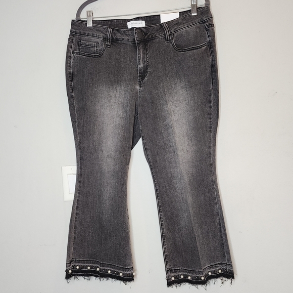 NWT Lane Bryant Pearl Embellished Kick Boot charcoal Super stretch jeans Sz 16P - Picture 1 of 16